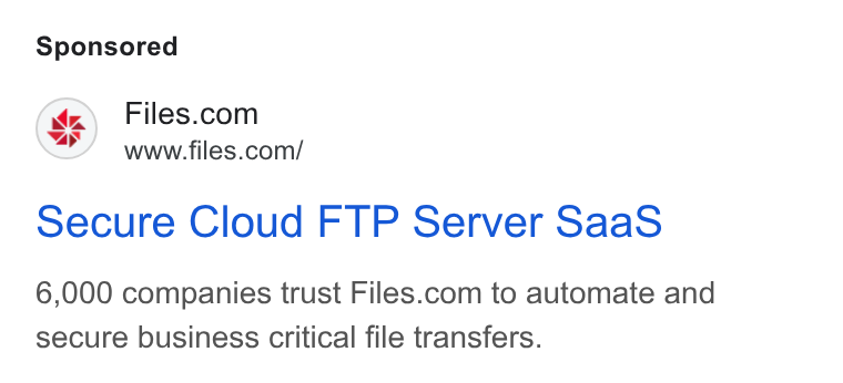 Files.com ad on Google Ads: www.files.com/ Secure Cloud FTP Server Saa S 6,000 companies trust Files.com to automate and secure business critical file transfers.
