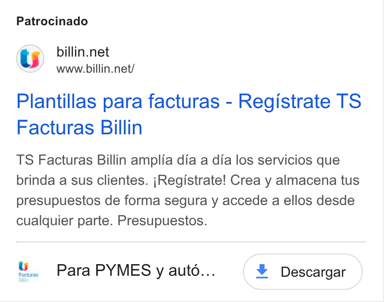 Billin ad on Google Ads: www.billin.net/ Plantillas para facturas - Registrate TS Facturas Billin TS Facturas Billin amplia dia a dia los servicios que brinda a sus clientes. j Registrate! Crea y almacena tus presupuestos de forma segura y accede a ellos desde cualquier parte. Presupuestos. Para PYMES y auto...