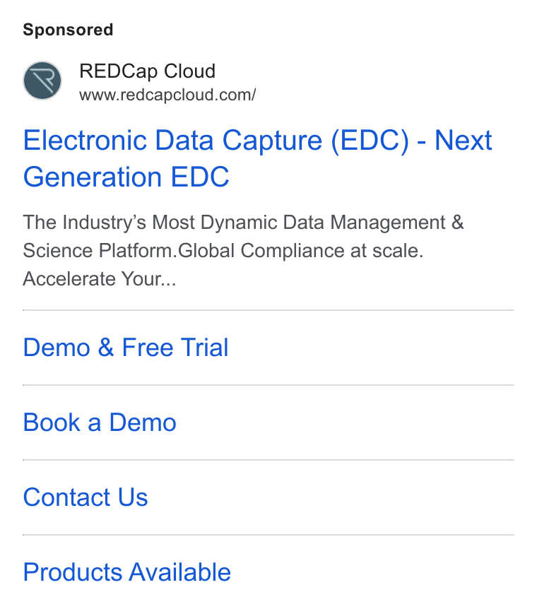 REDCap Cloud ad on Google Ads: Electronic Data Capture (EDC) - Next Generation EDC The Industry's Most Dynamic Data Management & Science Platform. Global Compliance at scale. Accelerate Your... Demo & Free Trial Book a Demo Contact Us Products Available