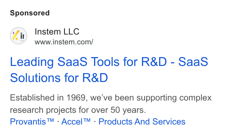 Instem ad on Google Ads: Leading Saa S Tools for R& D - Saa S Solutions for R& D Established in 1969, we’ve been supporting complex research projects for over 50 years. Provantis™ - Accel™ - Products And Services