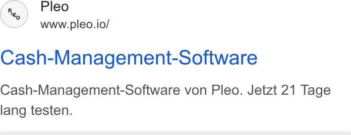 Pleo ad on Google Ads: Pleo www.pleo.io/ Cash-Management-Software Cash-Management-Software von Pleo. Jetzt 21 Tage lang testen.
