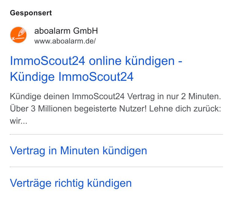 Zendesk WFM ad on Google Ads: Gesponsert Immo Scout24 online kundigen - Kundige Immo Scout24 Kiindige deinen Immo Scout24 Vertrag in nur 2 Minuten. Uber 3 Millionen begeisterte Nutzer! Lehne dich zuriick: wir... Vertrag in Minuten kindigen Vertrage richtig kindigen