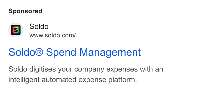 Soldo ad on Google Ads: Soldo® Spend Management Soldo digitises your company expenses with an intelligent automated expense platform.