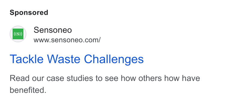 Sensoneo ad on Google Ads: Tackle Waste Challenges Read our case studies to see how others how have benefited.