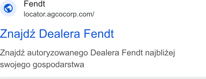 AGCO ad on Google Ads: Znajdz Dealera Fendt Znajdz autoryzowanego Dealera Fendt najblizej swojego gospodarstwa