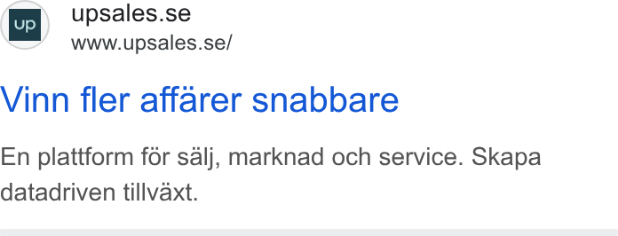 Upsales ad on Google Ads: Www.upsales.se/ Vinn fler affarer snabbare En plattform for salj, marknad och service. Skapa datadriven tillvaxt.