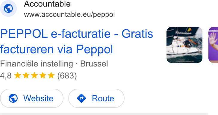 Accountable ad on Google Ads: Accountable www.accountable.eu/peppol PEPPOL e-facturatie - Gratis Fax 4 factureren via Peppol _\ Financieéle instelling - Brussel 4,8 & kkk *& (683)