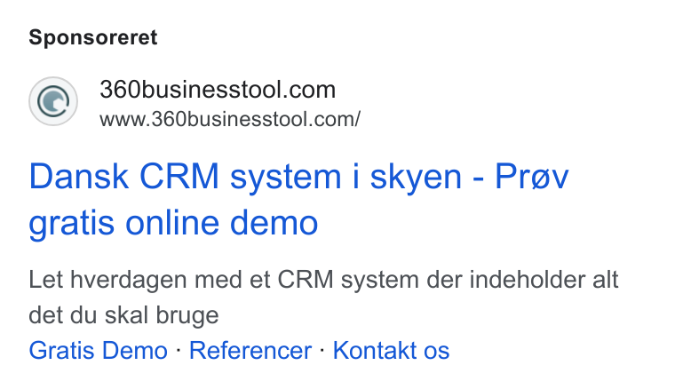 360 Business Tool ad on Google Ads: www.360businesstool.com/ Dansk CRM system | skyen - Prav gratis online demo Let hverdagen med et CRM system der indeholder alt det du skal bruge Gratis Demo -: Referencer : Kontakt os