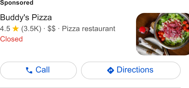 Thanx ad on Google Ads: Buddy's Pizza 4.5 & (3.5K) - $$ - Pizza restaurant Closed