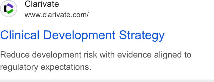 Clarivate ad on Google Ads: Clinical Development Strategy Reduce development risk with evidence aligned to regulatory expectations.