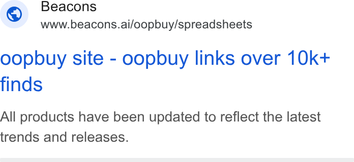 LearnTube.ai ad on Google Ads: Beacons www.beacons.ai/oopbuy/spreadsheets oopbuy site - oopbuy links over 10k+ finds All products have been updated to reflect the latest trends and releases.