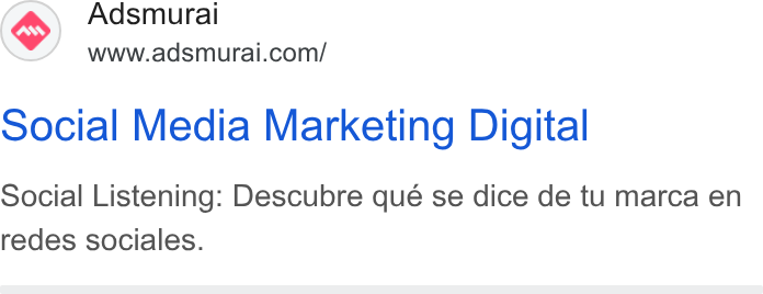 Adsmurai ad on Google Ads: Social Media Marketing Digital Social Listening: Descubre qué se dice de tu marca en redes sociales.