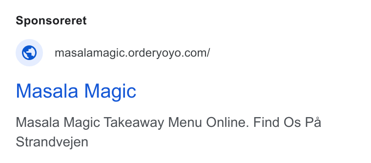 OrderYOYO ad on Google Ads: Masala Magic Masala Magic Takeaway Menu Online. Find Os Pa Strandvejen