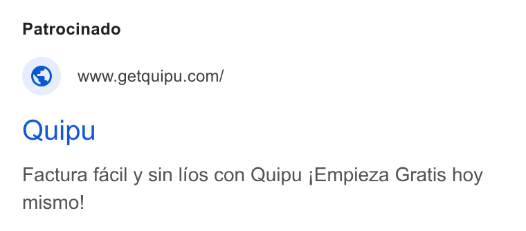 Quipu ad on Google Ads: Quipu Factura facil y sin lios con Quipu j Empieza Gratis hoy mismo!