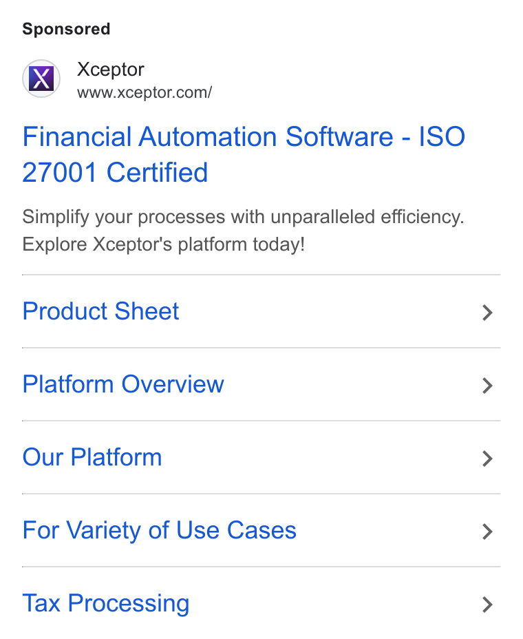 Xceptor ad on Google Ads: Financial Automation Software - ISO 27001 Certified Simplify your processes with unparalleled efficiency. Explore Xceptor's platform today! Product Sheet Platform Overview Our Platform For Variety of Use Cases Tax Processing