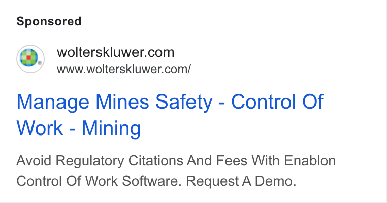 Wolters Kluwer ad on Google Ads: www.wolterskluwer.com/ Manage Mines Safety - Control Of Work - Mining Avoid Regulatory Citations And Fees With Enablon Control Of Work Software. Request A Demo.