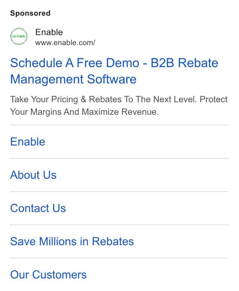 Enable ad on Google Ads: Schedule A Free Demo - B2B Rebate Management Software Take Your Pricing & Rebates To The Next Level. Protect Your Margins And Maximize Revenue. Enable About Us Contact Us Save Millions in Rebates Our Customers