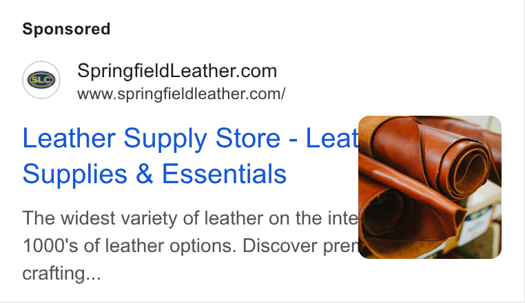 K&B Leather Co — Google Display Text Ad preview (259 days)
