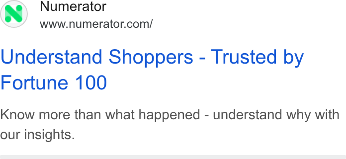 Numerator ad on Google Ads: Understand Shoppers - Trusted by Fortune 100 Know more than what happened - understand why with our insights.