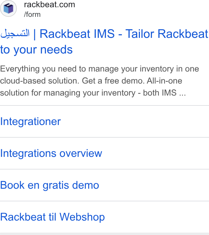 Rackbeat ad on Google Ads: fform Jsautll | Rackbeat IMS - Tailor Rackbeat to your needs Everything you need to manage your inventory in one cloud-based solution. Get a free demo. All-in-one solution for managing your inventory - both IMS ... Integrationer Integrations overview Book en gratis demo Rackbeat til Webshop
