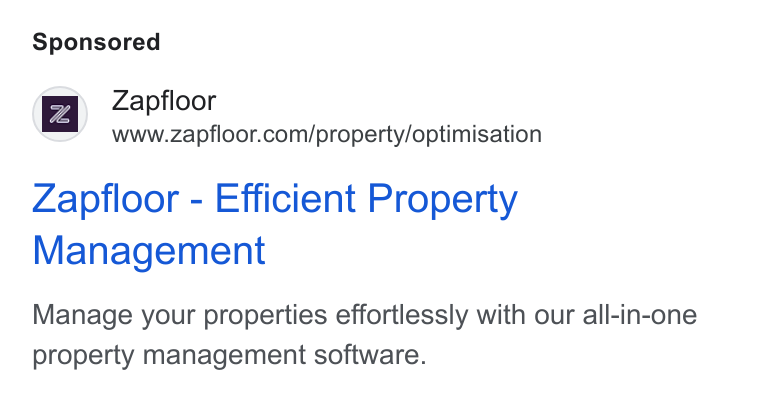 zapfloor ad on Google Ads: Zapfloor - Efficient Property Management Manage your properties effortlessly with our all-in-one property management software.