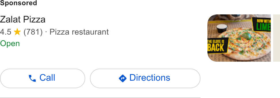 Thanx ad on Google Ads: Zalat Pizza 4.5 *& (781) - Pizza restaurant Open