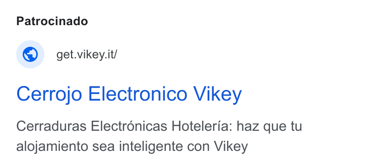 Vikey ad on Google Ads: Cerrojo Electronico Vikey Cerraduras Electrénicas Hoteleria: haz que tu alojamiento sea inteligente con Vikey