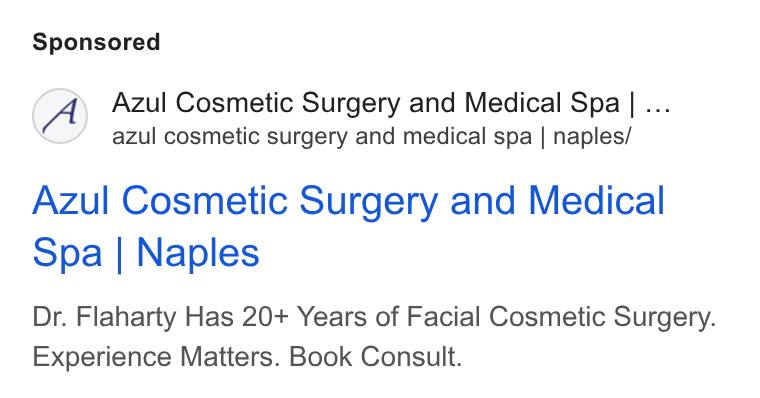 Azul Cosmetic Surgery and Medical Spa ad creative