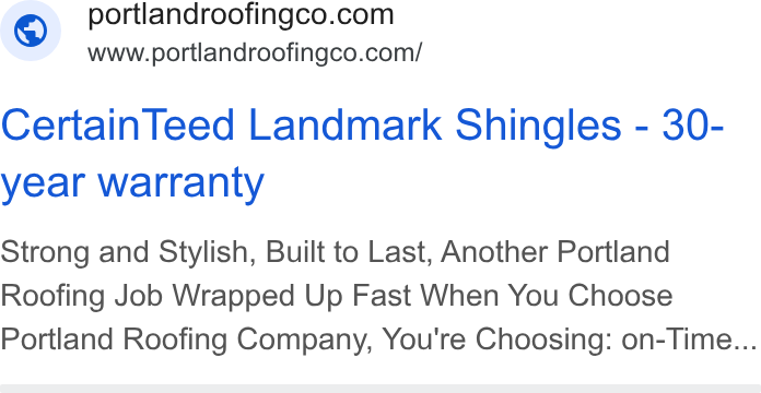 Acuity Scheduling ad on Google Ads: www.portlandroofingco.com/ Certain Teed Landmark Shingles - 30- year warranty Strong and Stylish, Built to Last, Another Portland Roofing Job Wrapped Up Fast When You Choose Portland Roofing Company, You're Choosing: on-Time...