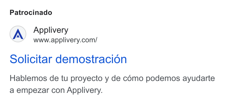 Applivery ad on Google Ads: Patrocinado Solicitar demostracion Hablemos de tu proyecto y de como podemos ayudarte a empezar con Applivery.