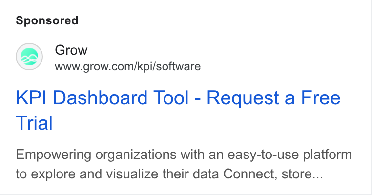 Grow.com ad on Google Ads: KPI Dashboard Tool - Request a Free Trial Empowering organizations with an easy-to-use platform to explore and visualize their data Connect, store...