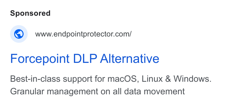 Netwrix ad on Google Ads: Forcepoint DLP Alternative Best-in-class support for mac OS, Linux & Windows. Granular management on all data movement