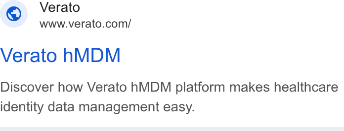 Verato ad on Google Ads: Verato h MDM Discover how Verato h MDM platform makes healthcare identity data management easy.