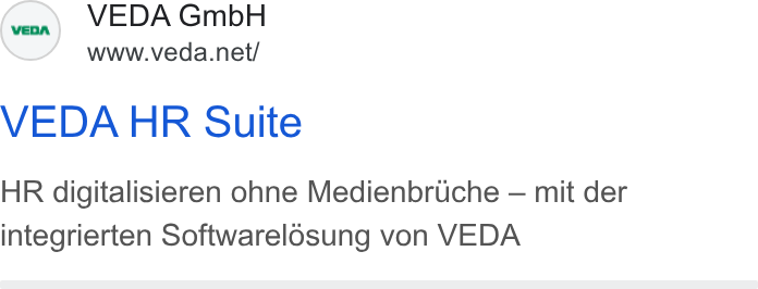 VEDA ad on Google Ads: VEDA HR Suite HR digitalisieren ohne Medienbruche — mit der integrierten Softwarelosung von VEDA