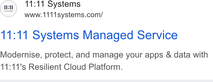 11:11 Systems ad on Google Ads