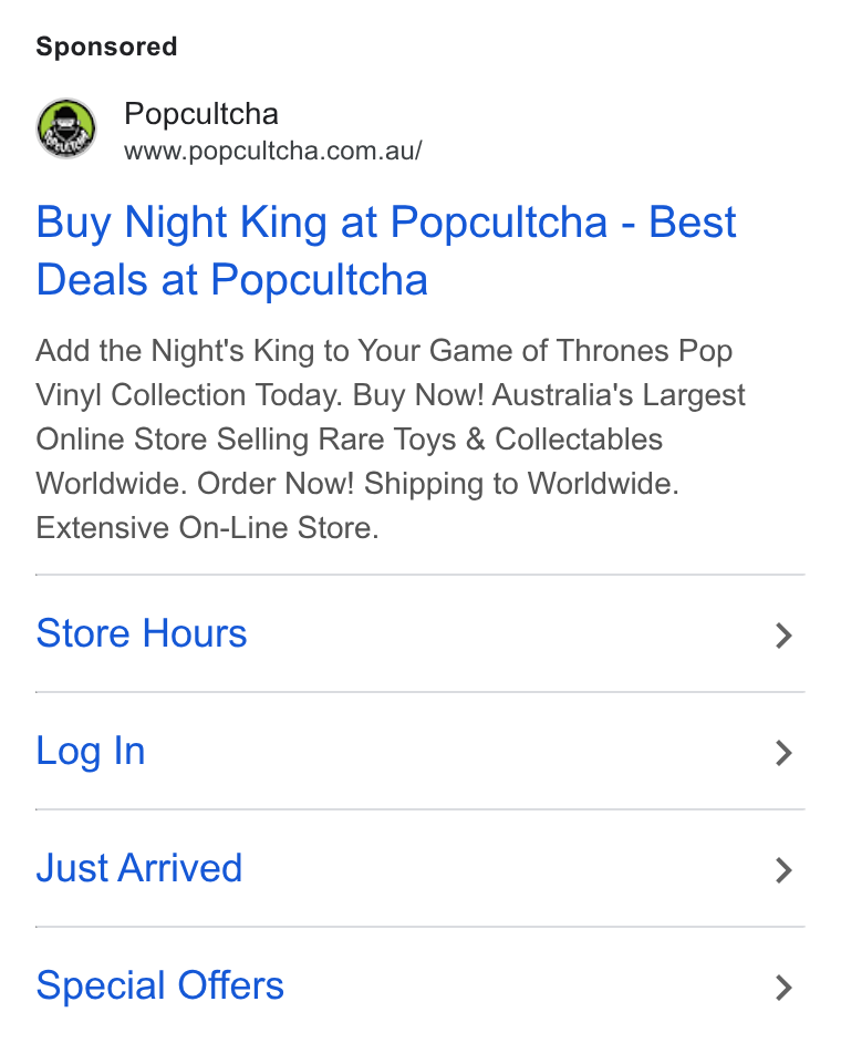 Zendesk WFM ad on Google Ads: Buy Night King at Popcultcha - Best Deals at Popcultcha Add the Night's King to Your Game of Thrones Pop Vinyl Collection Today. Buy Now! Australia's Largest Online Store Selling Rare Toys & Collectables Worldwide. Order Now! Shipping to Worldwide. Extensive On-Line Store. Store Hours Log In Just Arrived Special Offers
