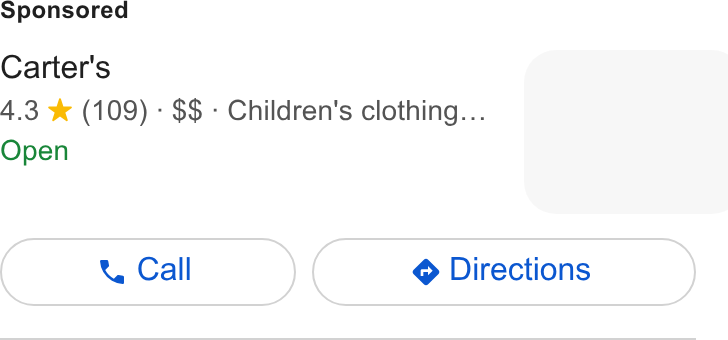 Carter's ad on Google Ads: Carter's 4.3 * (109) - $$ - Children's clothing... Open