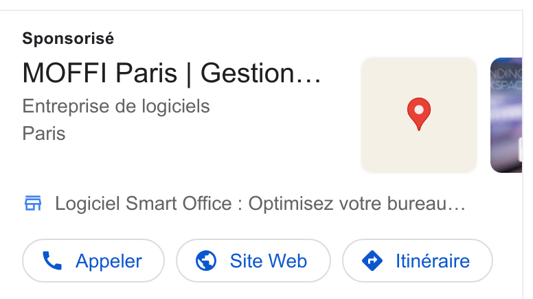 MOFFI ad on Google Ads: Sponsorisé MOFFI Paris | Gestion... Entreprise de logiciels Paris Fi Logiciel Smart Office : Optimisez votre bureau... X Appeler © Site Web