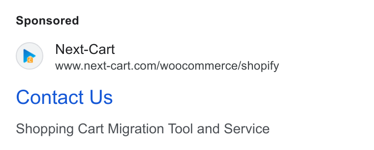 Next-Cart ad on Google Ads: Contact Us Shopping Cart Migration Tool and Service