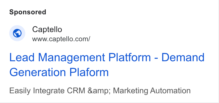 Captello ad on Google Ads: Lead Management Platform - Demand Generation Plaform Easily Integrate CRM &amp; Marketing Automation