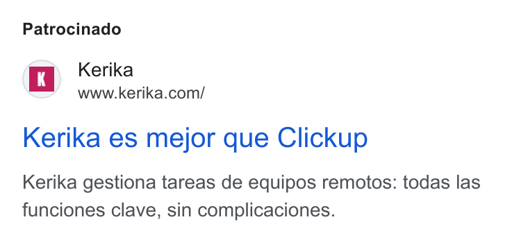 Kerika ad on Google Ads: Patrocinado Kerika es mejor que Clickup Kerika gestiona tareas de equipos remotos: todas las funciones clave, sin complicaciones.