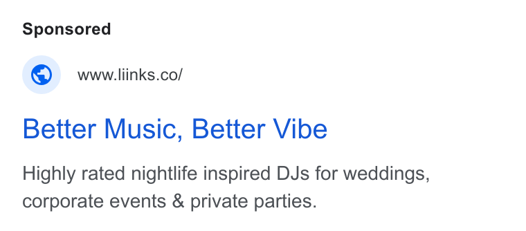 EMR USA ad on Google Ads: Better Music, Better Vibe Highly rated nightlife inspired DJs for weddings, corporate events & private parties.