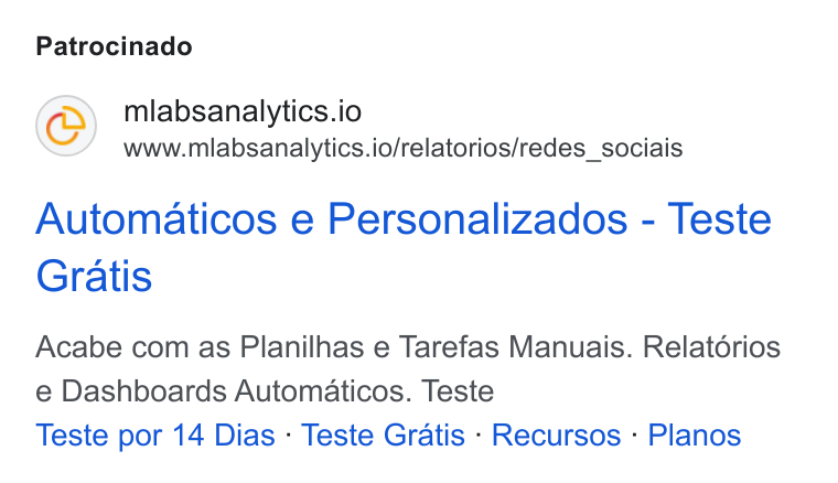mLabs ad on Google Ads: Patrocinado mlabsanalytics.io www.mlabsanalytics.io/relatorios/redes_sociais Automaticos e Personalizados - Teste Gratis Acabe com as Planilhas e Tarefas Manuais. Relat6érios e Dashboards Automaticos. Teste Teste por 14 Dias - Teste Gratis - Recursos - Planos