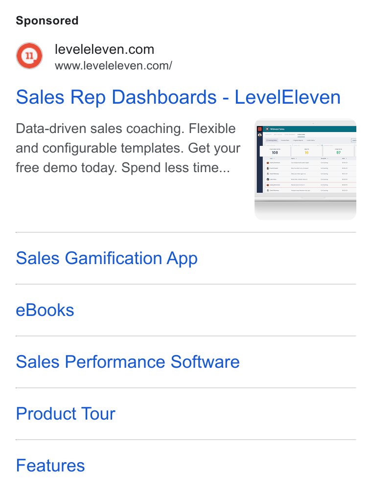 LevelEleven ad on Google Ads: www.leveleleven.com/ Sales Rep Dashboards - Level Eleven Data-driven sales coaching. Flexible and configurable templates. Get your free demo today. Spend less time... Sales Gamification App e Books Sales Performance Software Product Tour Features