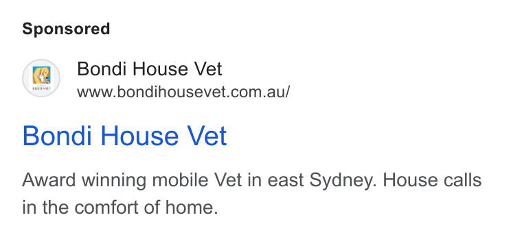 Appointlet ad on Google Ads: Bondi House Vet Award winning mobile Vet in east Sydney. House calls in the comfort of home.