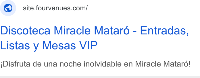 Fourvenues ad on Google Ads: Discoteca Miracle Mataro - Entradas, Listas y Mesas VIP j Disfruta de una noche inolvidable en Miracle Mataro!