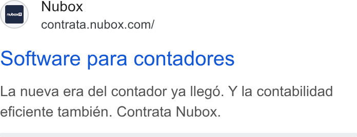 Nubox ad on Google Ads: Software para contadores La nueva era del contador ya llego. Y la contabilidad eficiente también. Contrata Nubox.