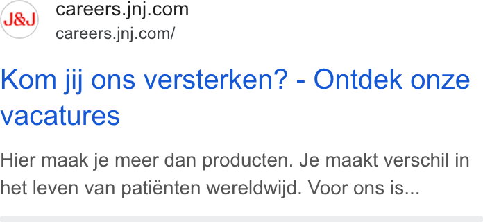 Johnson & Johnson ad on Google Ads: careers.jnj.com/ Kom jij ons versterken? - Ontdek onze vacatures Hier maak je meer dan producten. Je maakt verschil in het leven van patiénten wereldwijd. Voor ons is...