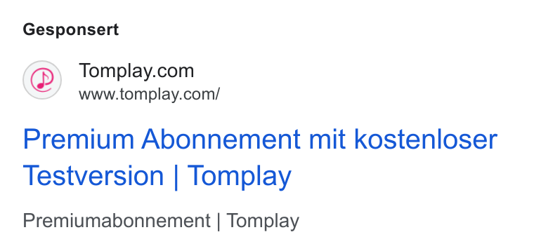 Tomplay ad on Google Ads: www.tomplay.com/ Premium Abonnement mit kostenloser Testversion | Tomplay Premiumabonnement | Tomplay