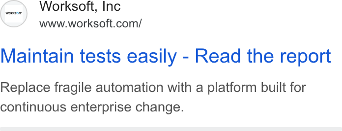 Worksoft ad on Google Ads: Maintain tests easily - Read the report Replace fragile automation with a platform built for continuous enterprise change.